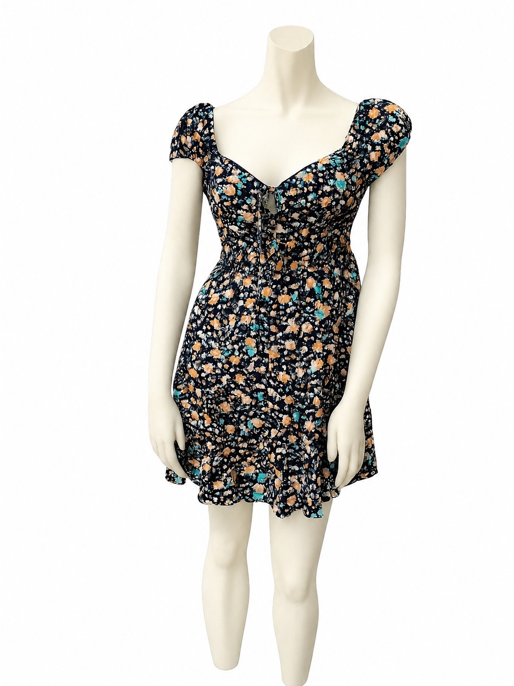 Floral Sweetheart Mini Dress - Black with Flowers